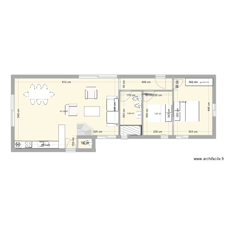 Plan Andrea final v3. Plan de 5 pièces et 73 m2