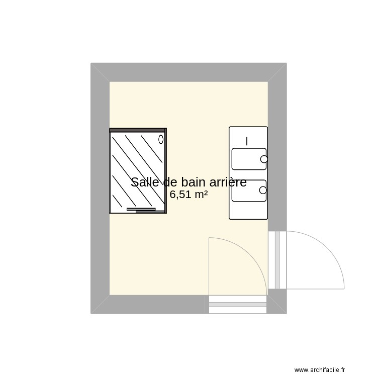 40 salle de bain arrière. Plan de 1 pièce et 7 m2