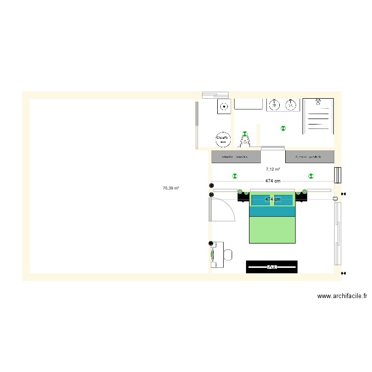 plan 1. Plan de 2 pièces et 78 m2