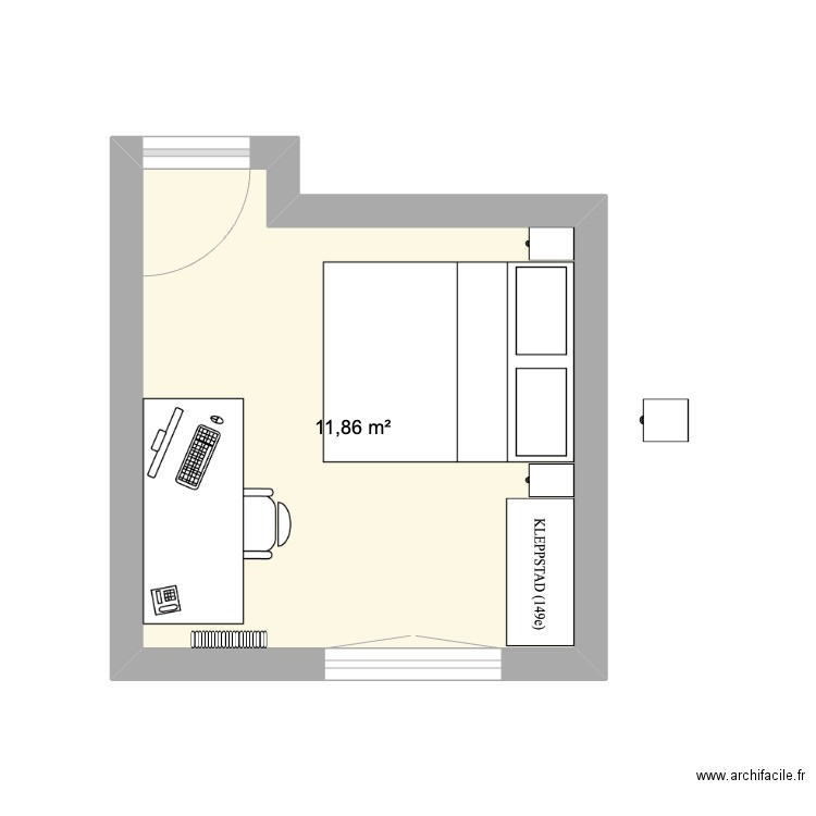 Chambre SO. Plan de 1 pièce et 12 m2