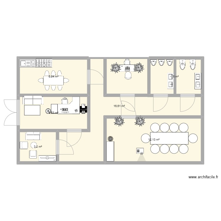 plan entre. Plan de 6 pièces et 50 m2