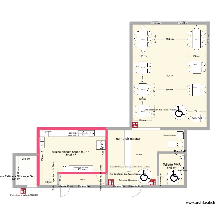 burger and grill. Plan de 6 pièces et 160 m2