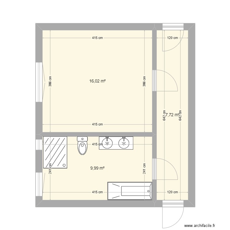 extension maison coté appentis. Plan de 3 pièces et 34 m2