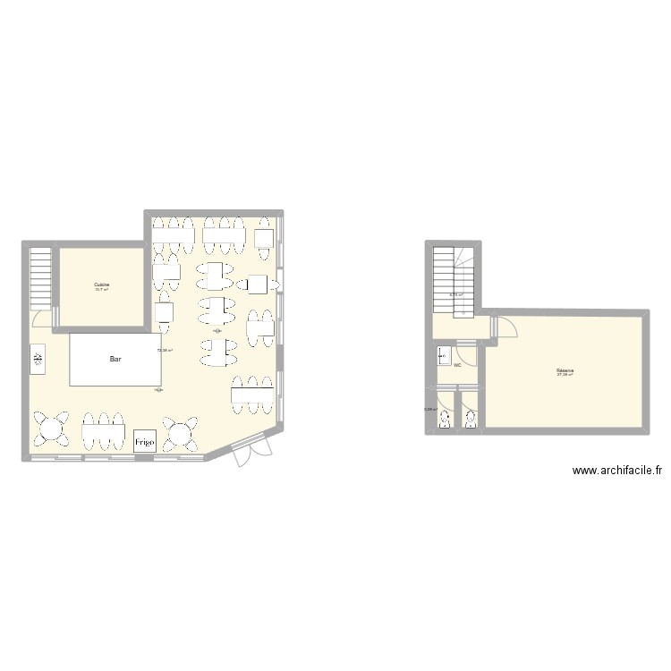 Restaurant. Plan de 7 pièces et 122 m2