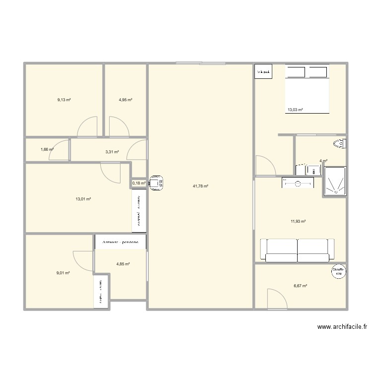 aubepine. Plan de 13 pièces et 124 m2