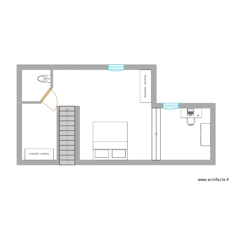 2  ème présilly. Plan de 2 pièces et 37 m2