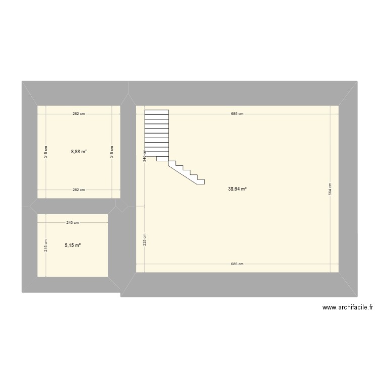 N°2 La POELIERE -RDC. Plan de 3 pièces et 53 m2