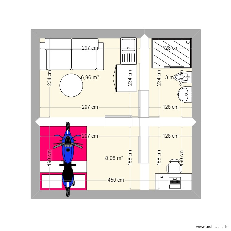 LEONOHAM. Plan de 3 pièces et 18 m2