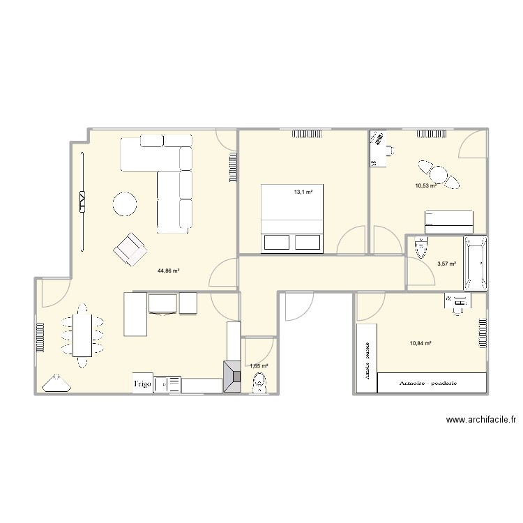 appart avec mesure. Plan de 6 pièces et 85 m2