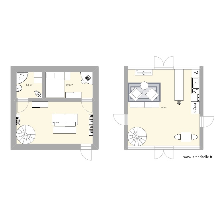 projet refuge 1. Plan de 4 pièces et 58 m2