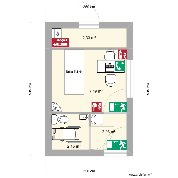 cabinet petite salle d'attente . Plan de 4 pièces et 14 m2