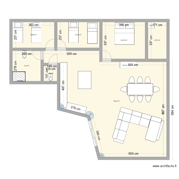 plan 3bis. Plan de 7 pièces et 122 m2