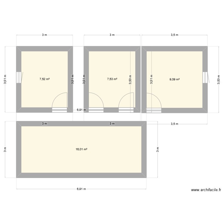 Plan CR. Plan de 4 pièces et 40 m2