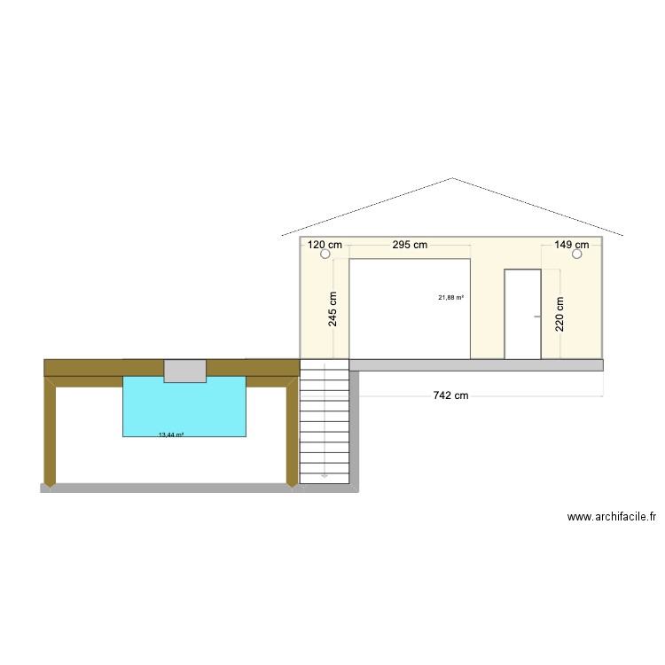 Deck1. Plan de 2 pièces et 35 m2