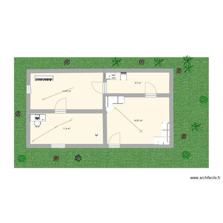 house planning. Plan de 4 pièces et 46 m2