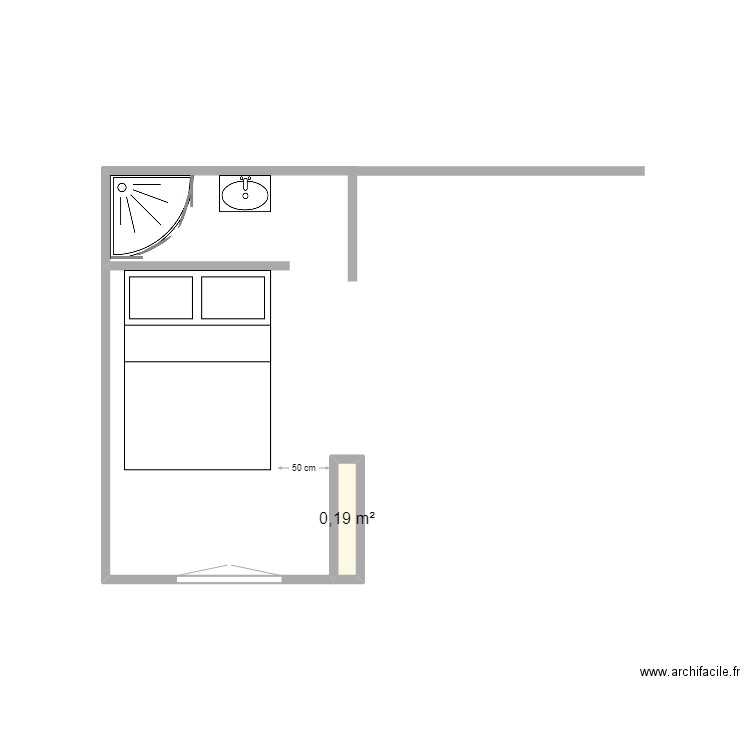 AILLERET 7 ème étage. Plan de 2 pièces et 1 m2