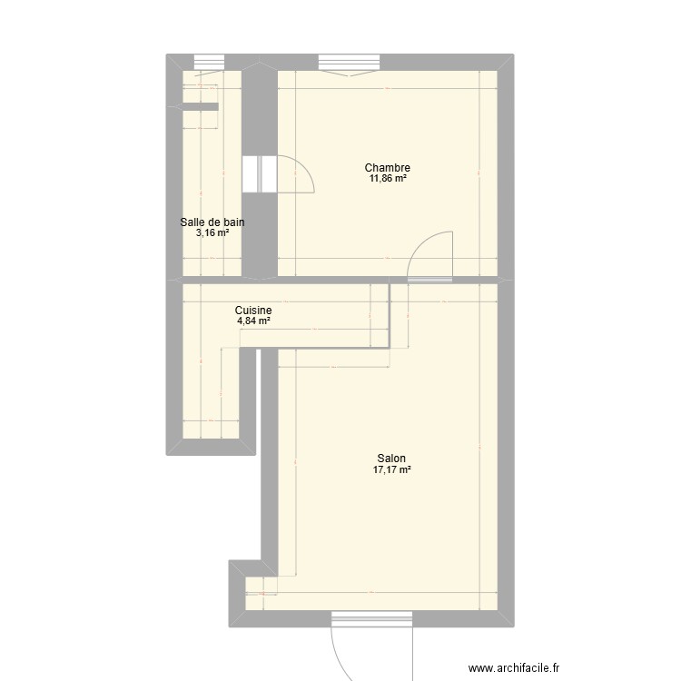 Plan cote et surface. Plan de 4 pièces et 37 m2