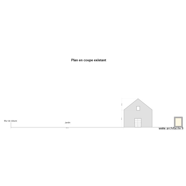 Plan en coupe implantation existant. Plan de 1 pièce et 3 m2