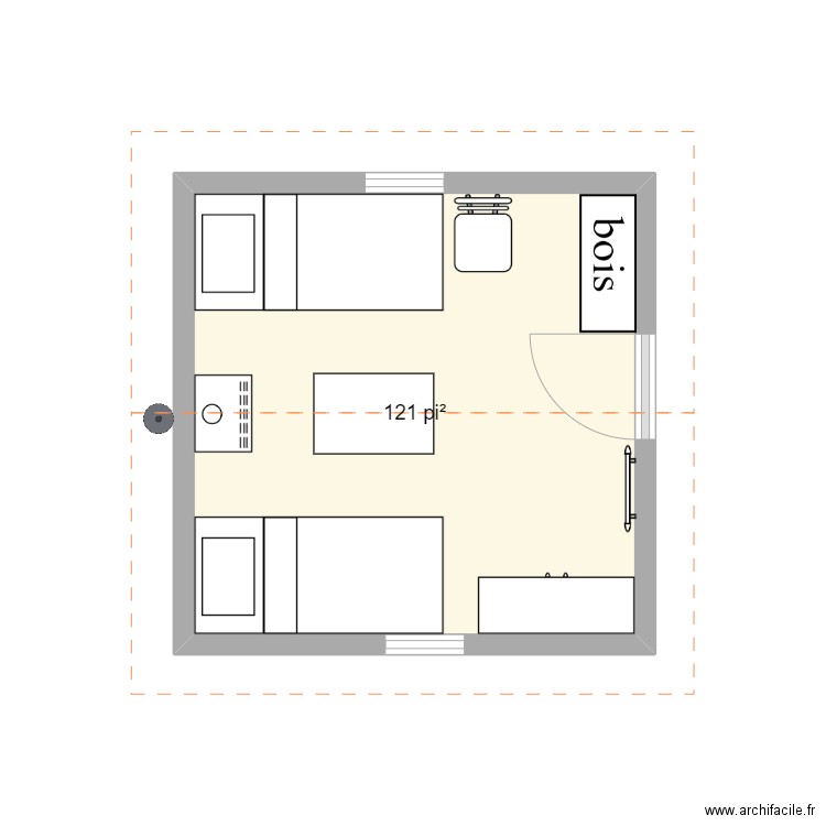 chalet. Plan de 1 pièce et 11 m2