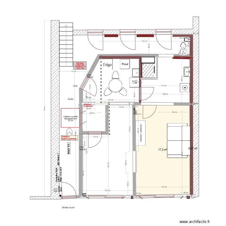 rdc APS1 ST JULIEN MOLIN MOLETTE. Plan de 2 pièces et 17 m2