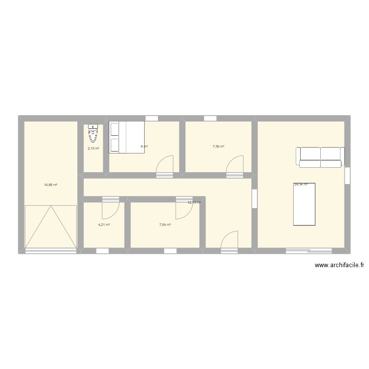 plan n2. Plan de 8 pièces et 80 m2