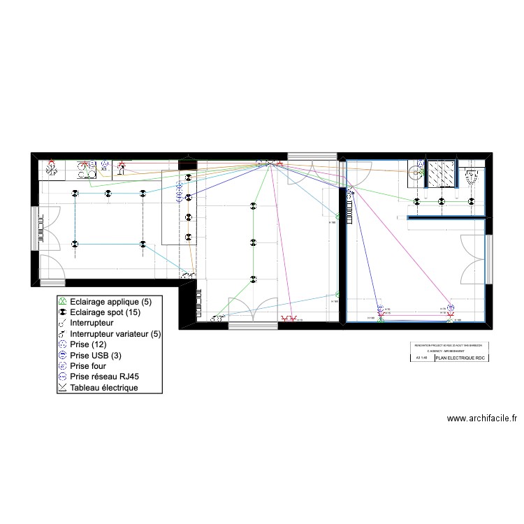 barbizon projet électrique rdc. Plan de 2 pièces et 53 m2