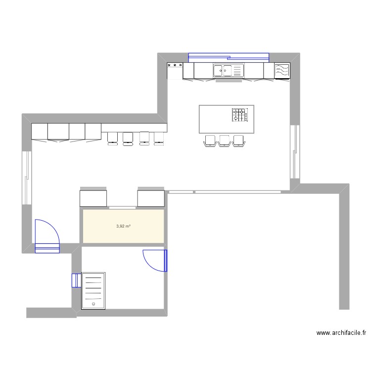 Amènagement cuisine. Plan de 1 pièce et 4 m2