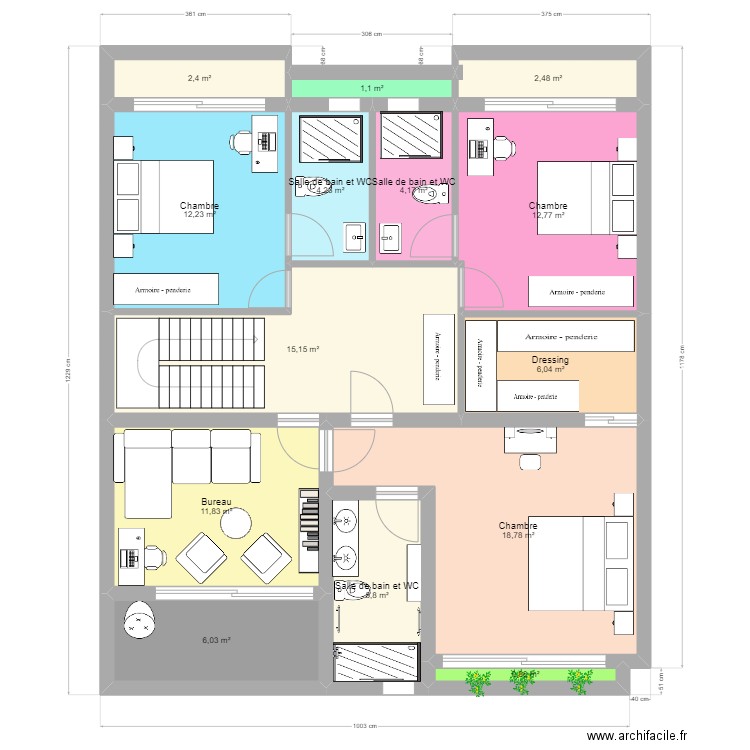 ETAGE 1. Plan de 14 pièces et 104 m2