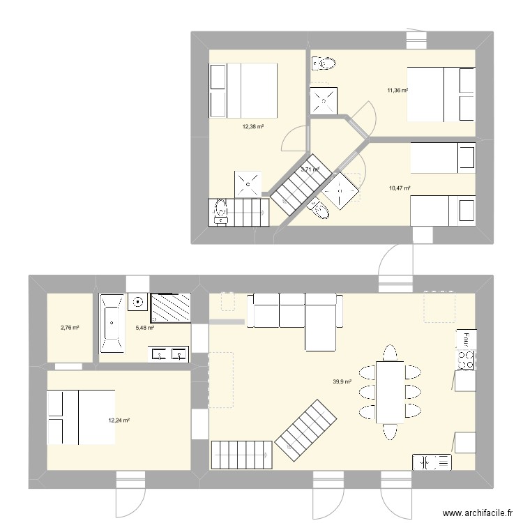 gautrais etage 2.2ihihi. Plan de 8 pièces et 98 m2