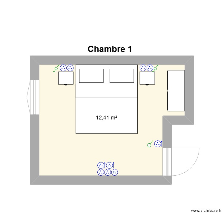 Chambre 1. Plan de 1 pièce et 12 m2