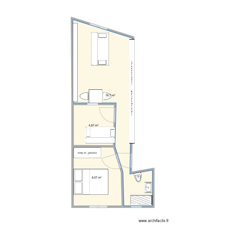 .Olive. Plan de 3 pièces et 32 m2