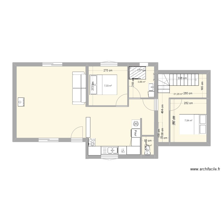 Plan maison 1. Plan de 5 pièces et 27 m2