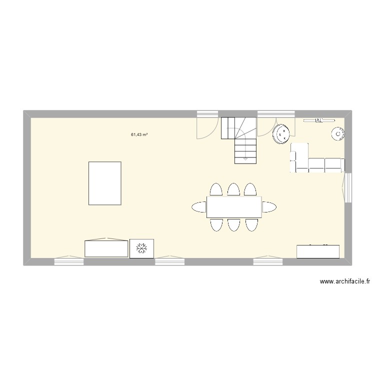 salon. Plan de 1 pièce et 61 m2