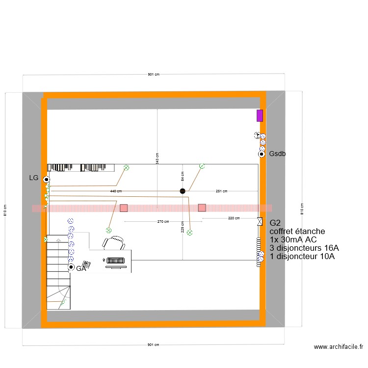 Mareilles grenier. Plan de 1 pièce et 54 m2