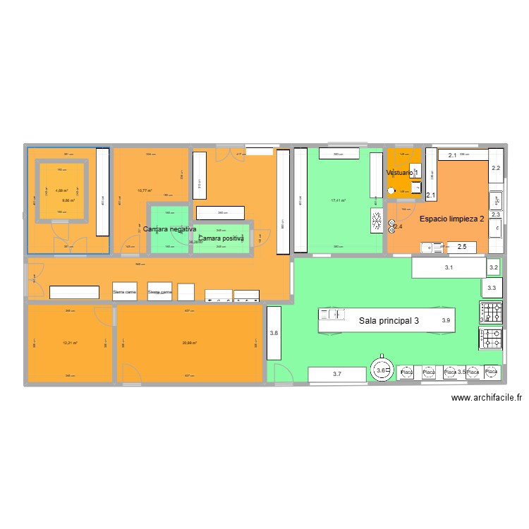 Cocina San Isidro bis. Plan de 12 pièces et 198 m2