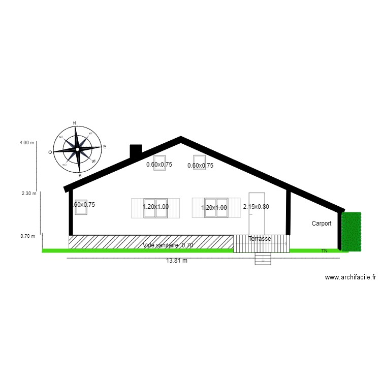 chalet 63 Facade sud. Plan de 0 pièce et 0 m2