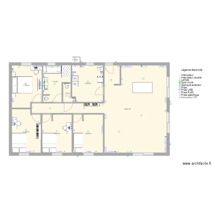 Interieur. Plan de 8 pièces et 121 m2