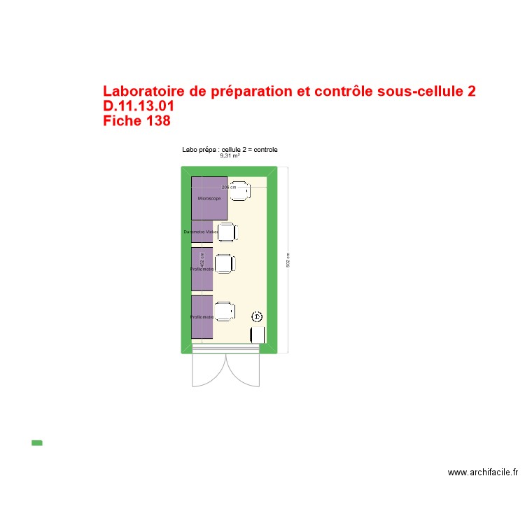 labo preparation  et cntrôle des échantillons sous cellule 2 contrôle V2. Plan de 1 pièce et 9 m2