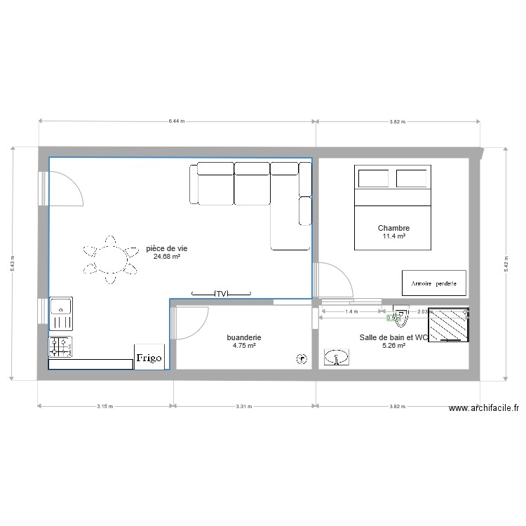 APPARTEMENT T2. Plan de 0 pièce et 0 m2