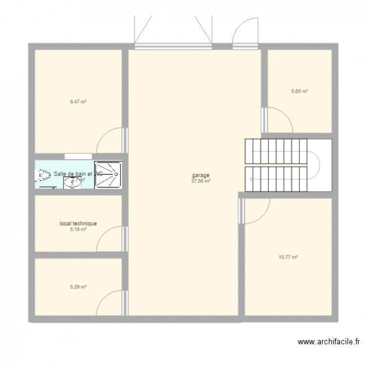 maison 10x9 sous sol porte garage centrée. Plan de 0 pièce et 0 m2