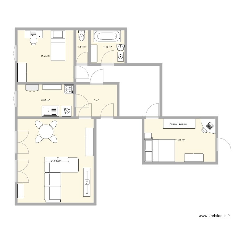 appartement 70m2. Plan de 0 pièce et 0 m2