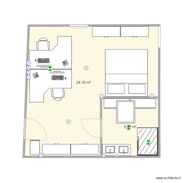 Plan bureau. Plan de 2 pièces et 30 m2