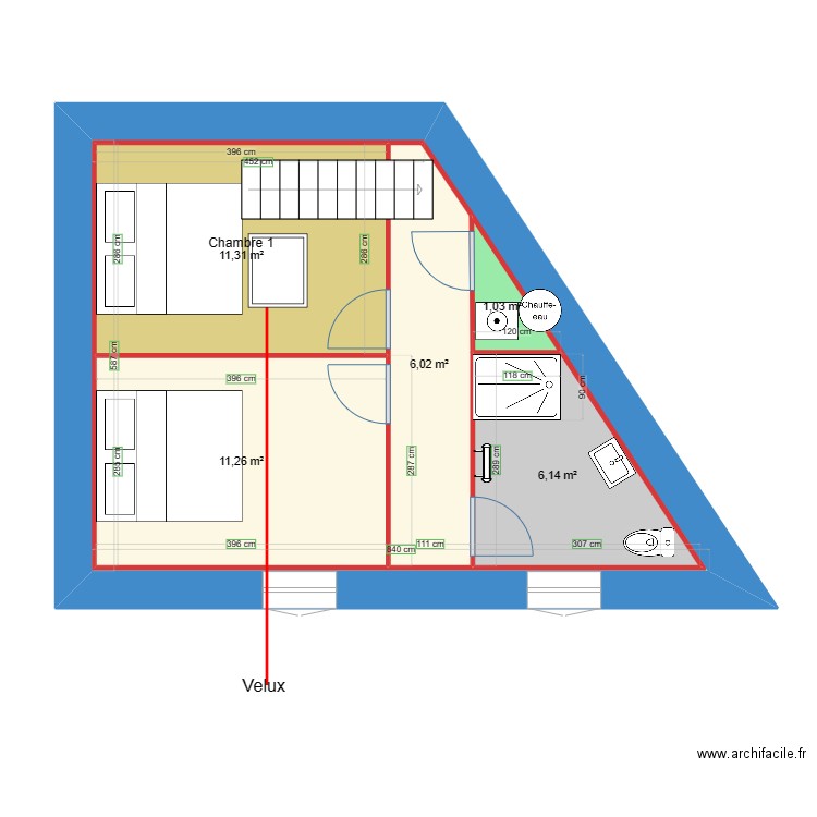 plan 2ième étages BIRO. Plan de 6 pièces et 74 m2