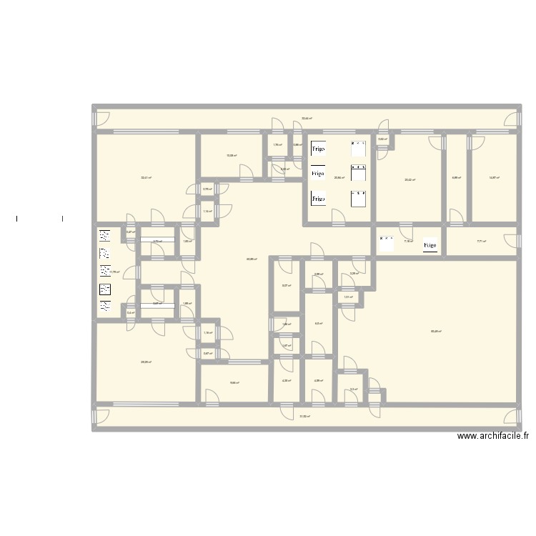 plan zone aseptique. Plan de 39 pièces et 435 m2