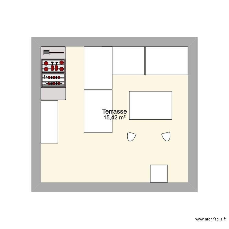 terasse Beluga. Plan de 1 pièce et 15 m2