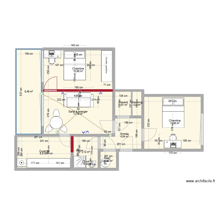 charmilles aprè stravaux. Plan de 10 pièces et 61 m2