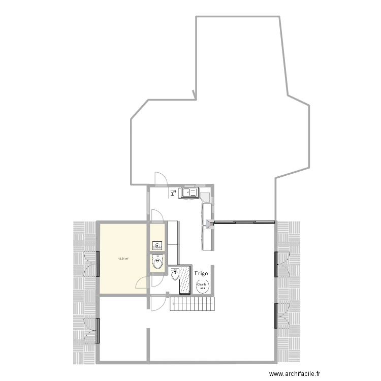 DODIN N°15 RDC. Plan de 2 pièces et 15 m2