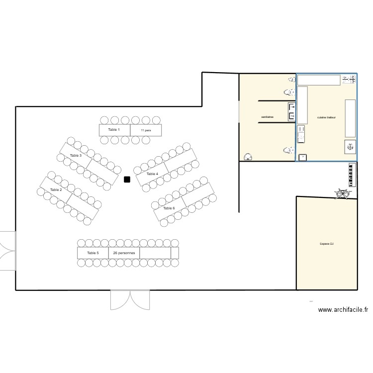 Plan de salle Quitterie et Guillaume. Plan de 3 pièces et 66 m2