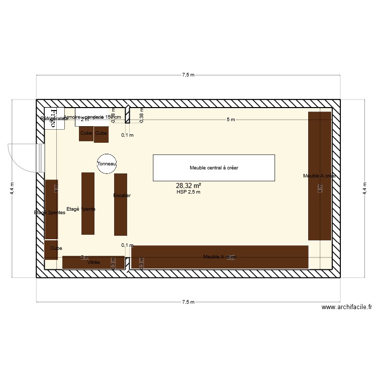 Aménagement cave. Plan de 1 pièce et 28 m2