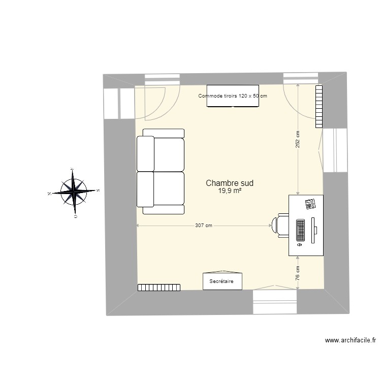 Chambre sud. Plan de 0 pièce et 0 m2